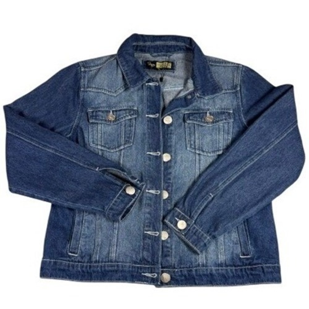 Suzanne Betro Denim Jacket Womens L Blue Medium Wash Button Up Classic Trucker